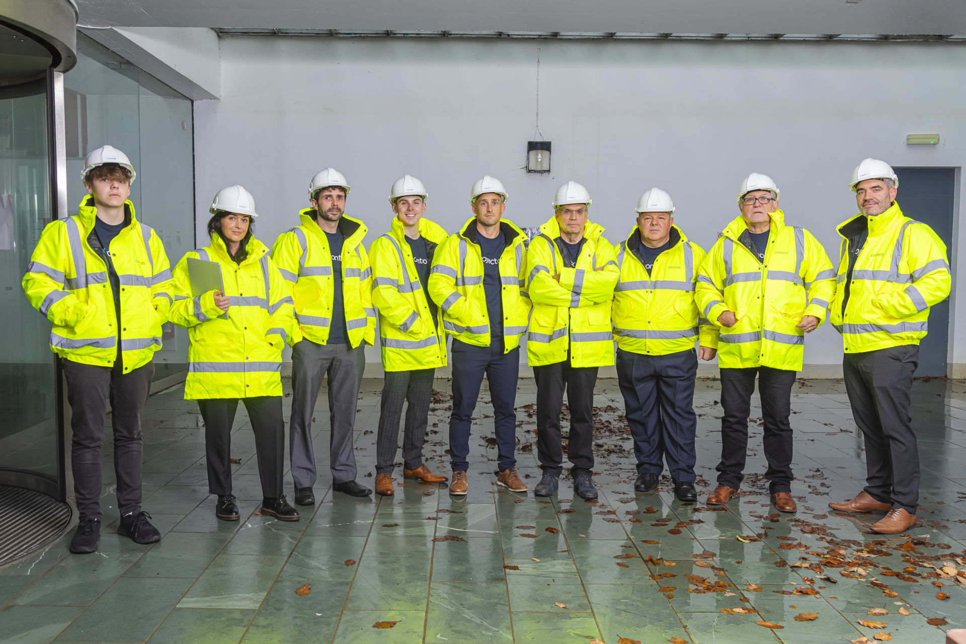 CXControls, MissionCX, and ProjectCX employees wearing full PPE (Personal Protective Equipment) at West Lakes Science Park, Cumbria, UK.